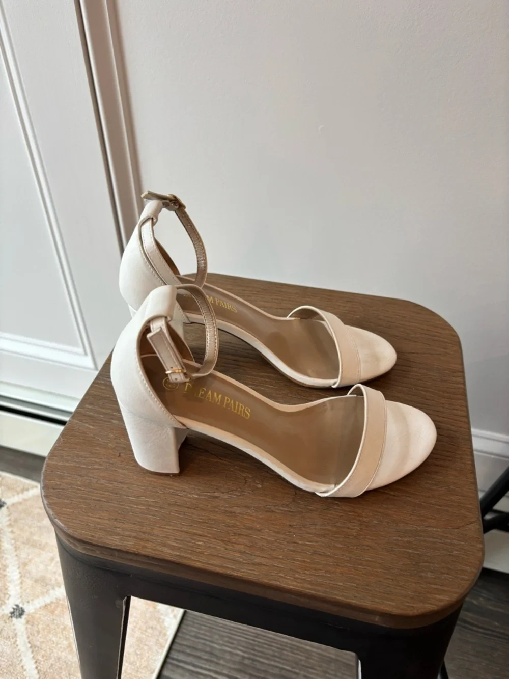 Women's Ankle-Strap Block Heel Sandals in White - Size 6.5